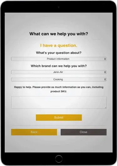 A tablet with the Whirlpool website displayed on the screen.