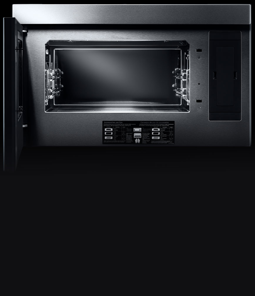 The interior of the built-in microwave or speed oven.
