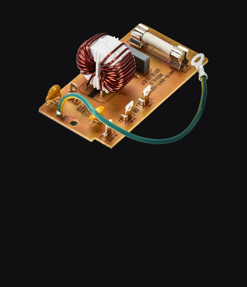 A noise filter kit isolated on a black background.