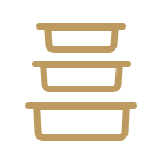 An icon of three pieces of cookware of different sizes indicating to choose the right cookware.