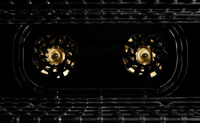 Two fans located inside an oven