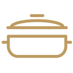 An icon of cookware, indicating "put the compatible cookware on the heating element"