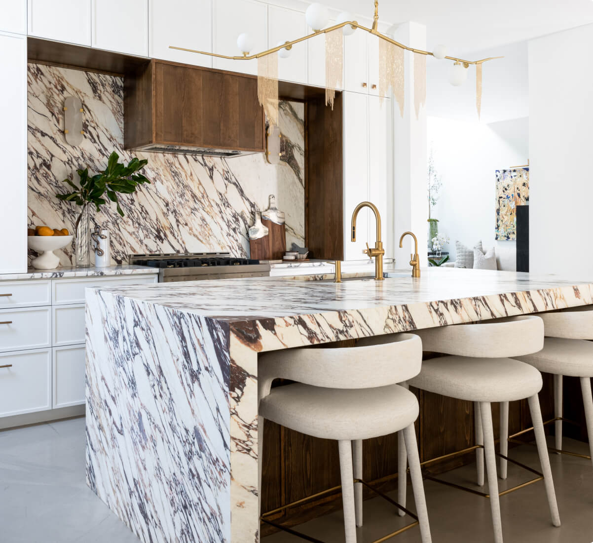 A beautiful white marble contemporary luxury kitchen designed by Nikki Chu. A beautiful white marble contemporary luxury kitchen designed by Nikki Chu.