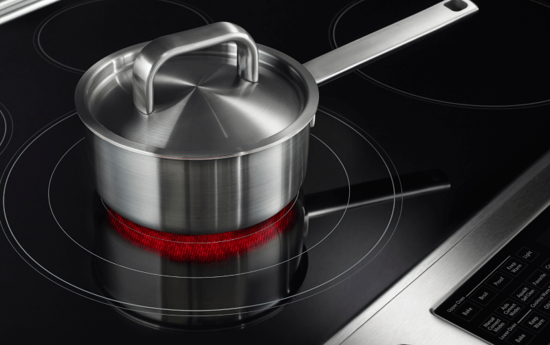 A pot on a hot burner on a JennAir electric range A pot on a hot burner on a JennAir electric range