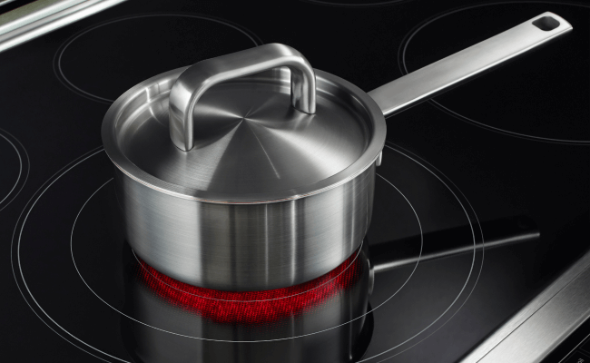 A pot on a hot burner on a JennAir electric range