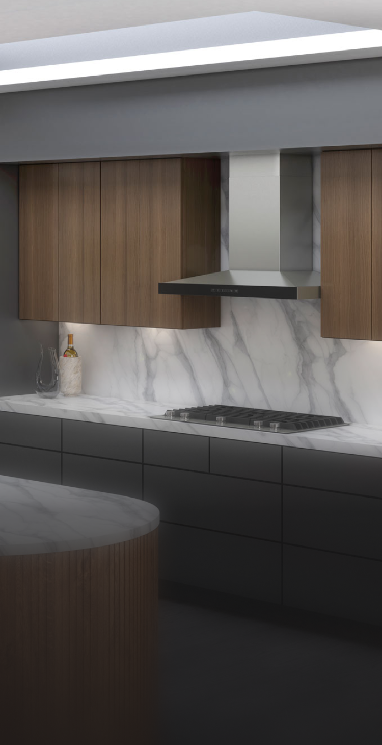 Une table de cuisson au gaz JennAir® dans une cuisine contemporaine.