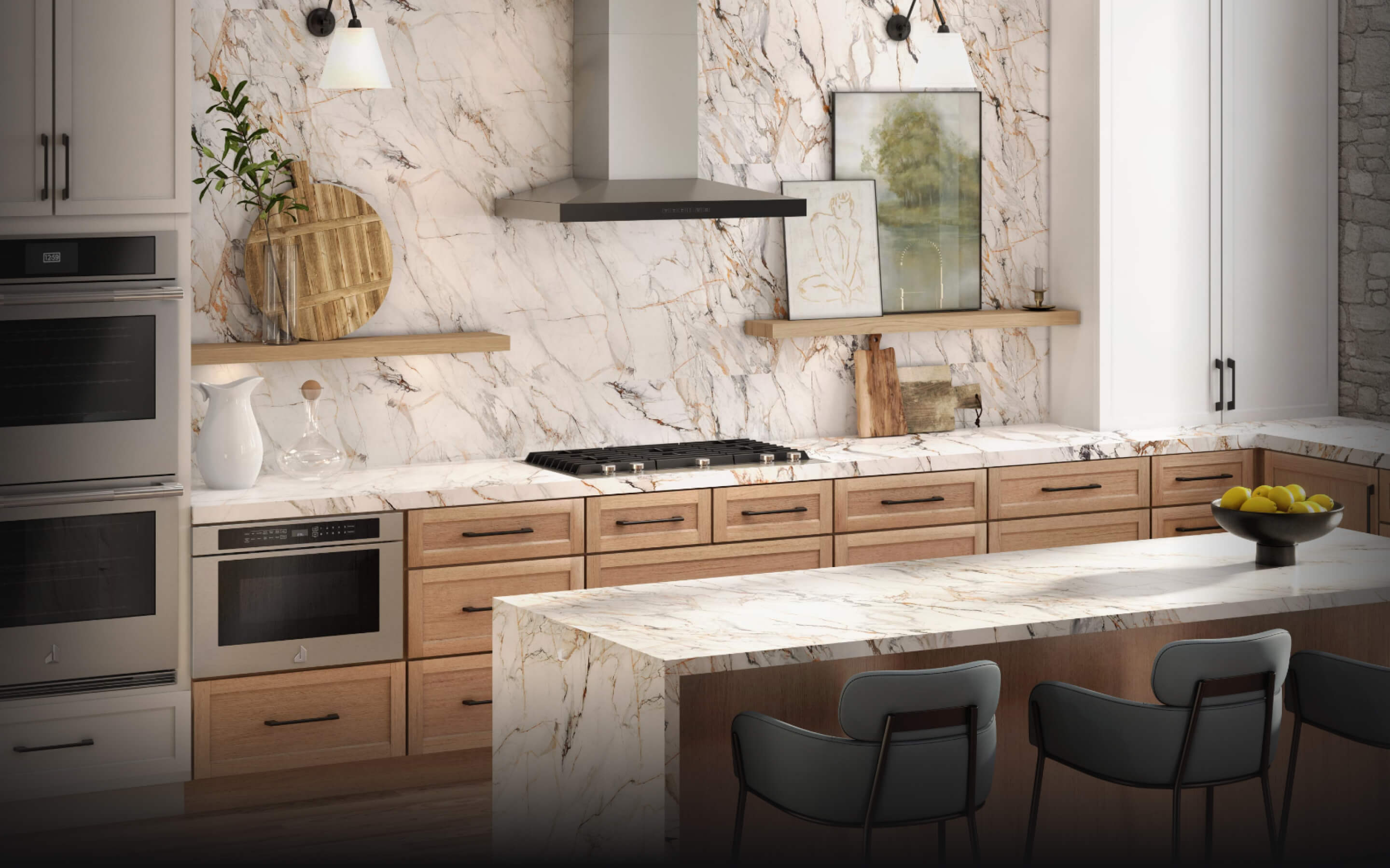 Une table de cuisson au gaz JennAir® dans une cuisine contemporaine.