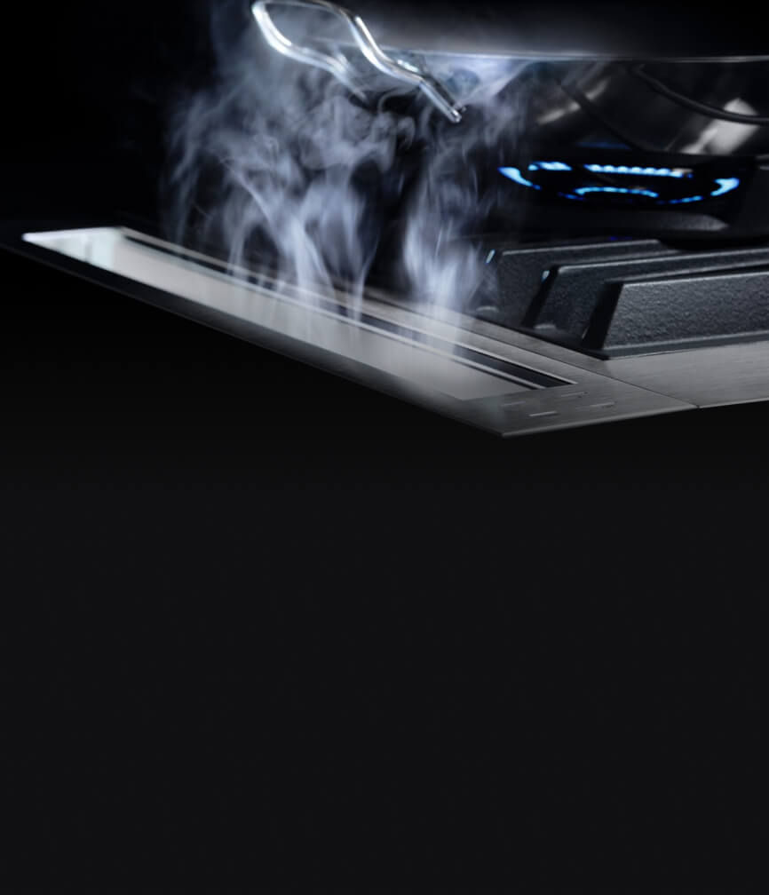 Steam vanishing into the downdraft vent.