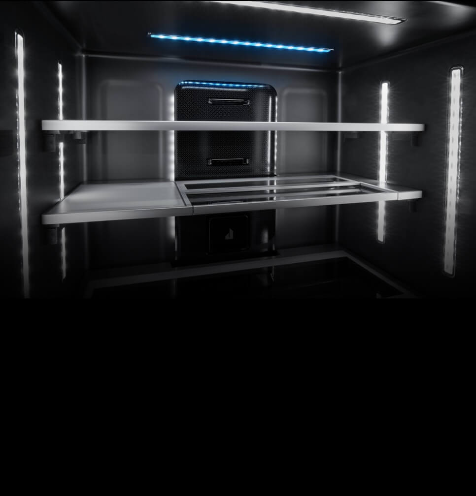 Glass shelves inside an empty refrigerator