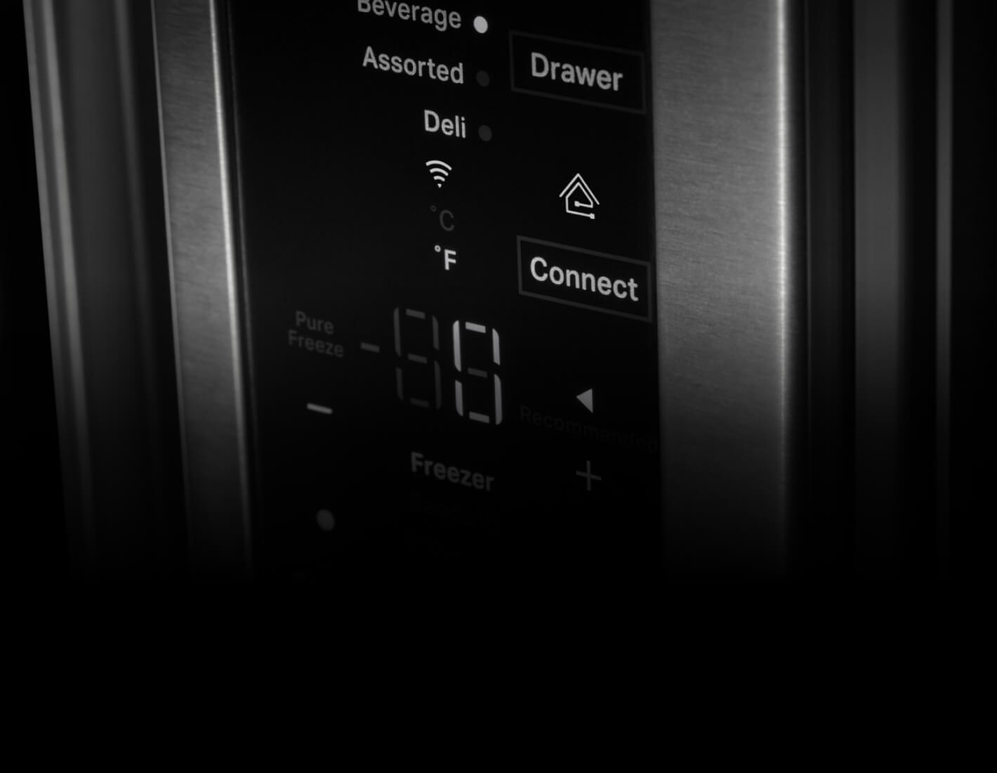 A closeup of refrigerator temperature controls