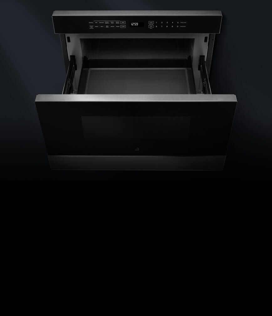 Un tiroir-four à micro-ondes ouvert.