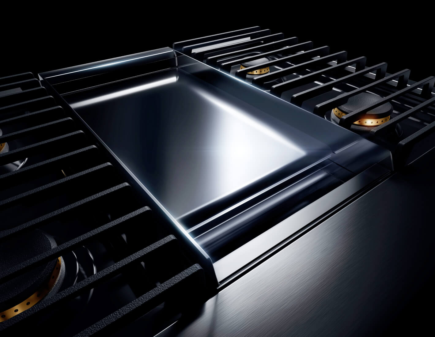 A RISE range with a chrome-infused griddle.
