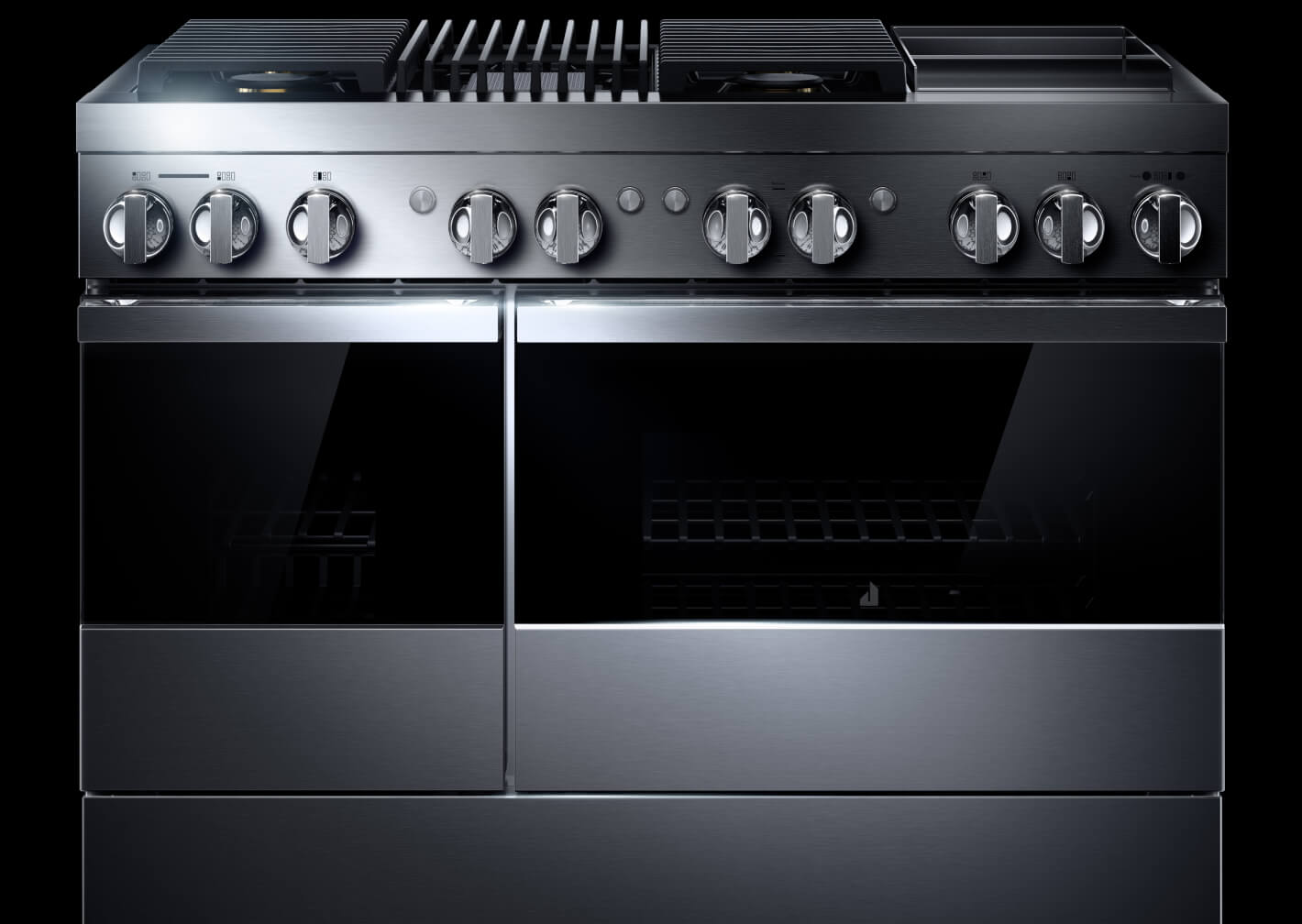Une cuisinière de style professionnel NOIR™ avec plaque chauffante infusée de chrome, 48 po