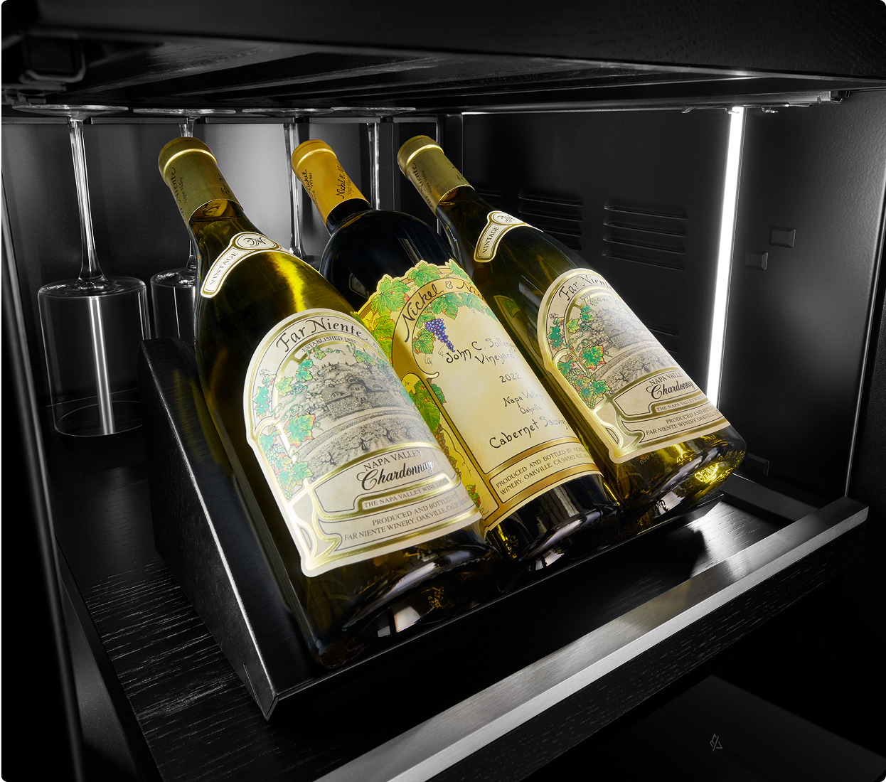 The Presentation Platform with three wine bottles in it. The Presentation Platform with three wine bottles in it.