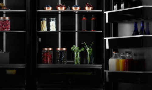 Close up on the contents of a high end JennAir refrigerator