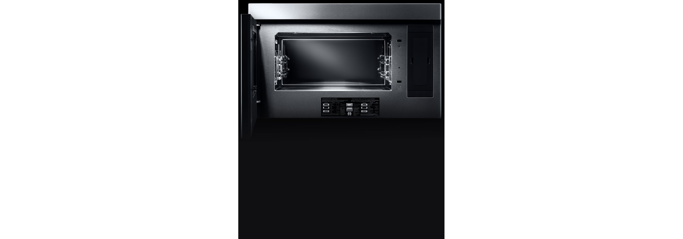The interior of the built-in microwave or speed oven.