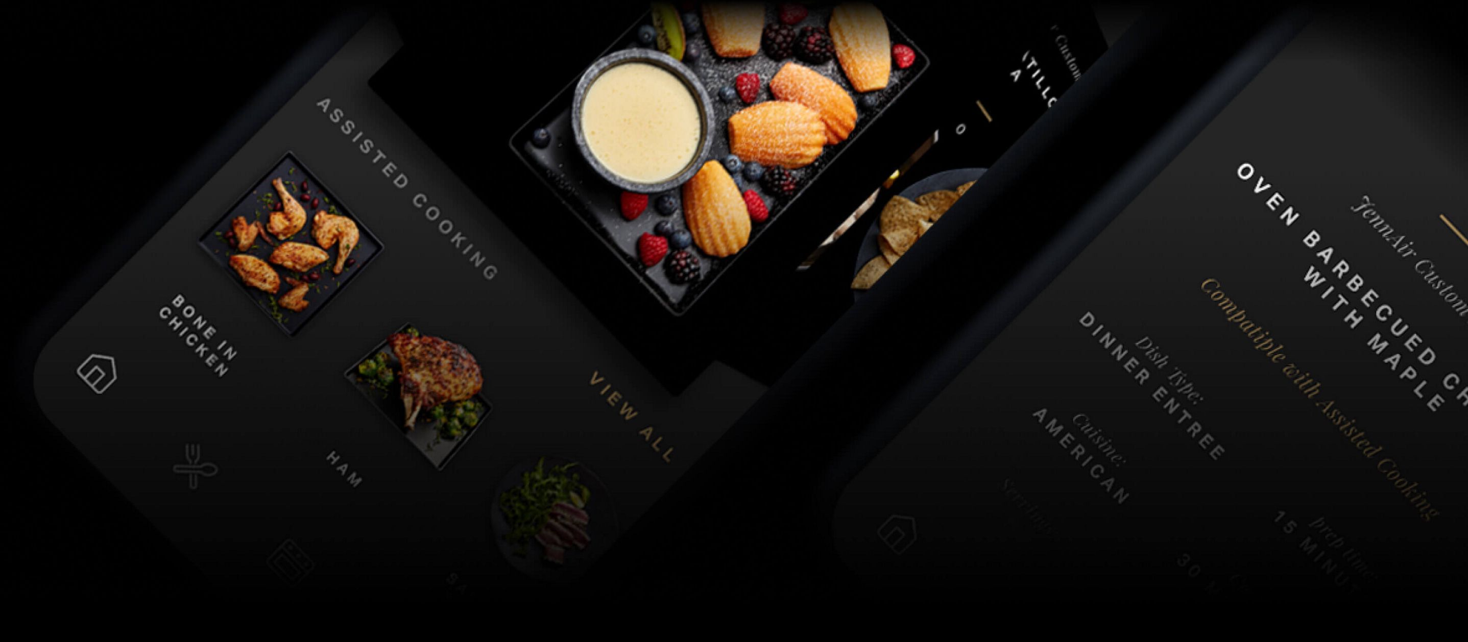 Images from the JennAir app on mobile phones.