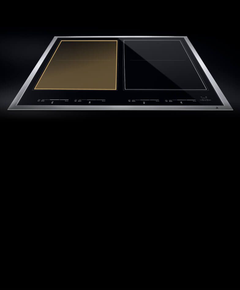 A JennAir® induction cooktop with the bridged flex zone highlighted.