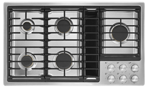 A JennAir® Gas Downdraft Cooktop.