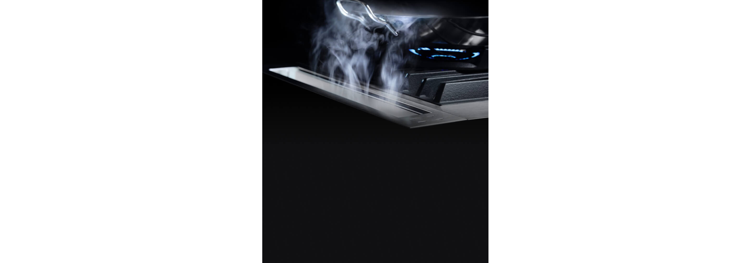 Steam vanishing into the downdraft vent.