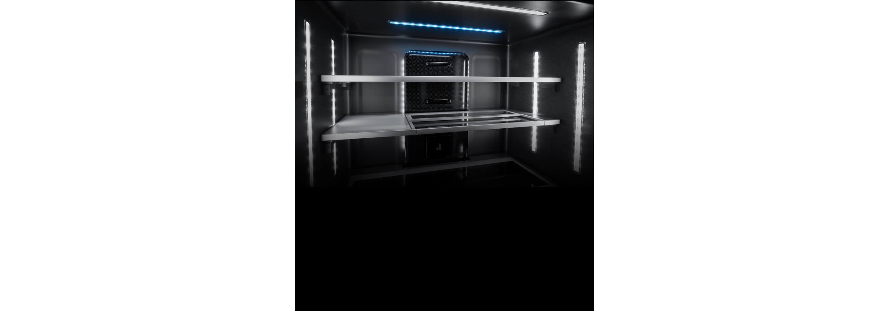 Glass shelves inside an empty refrigerator