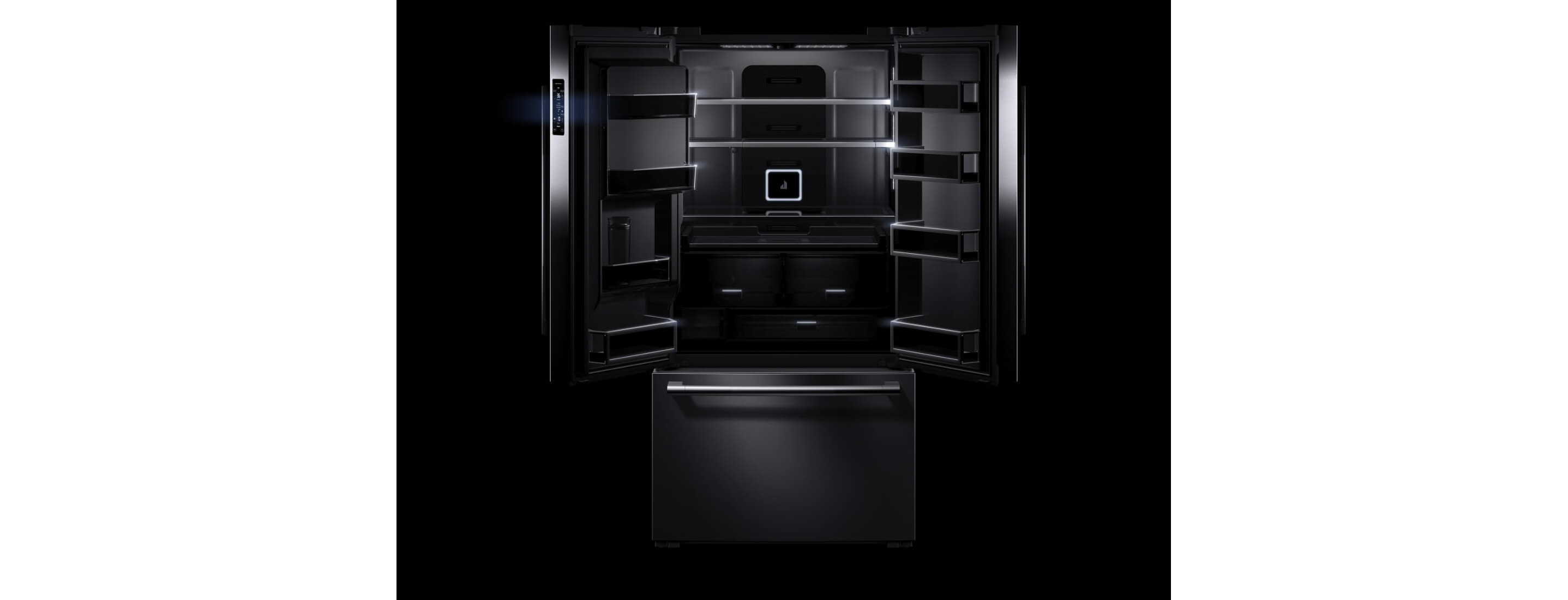 The chrome-infused griddle on a NOIR™ Design gas rangetop.