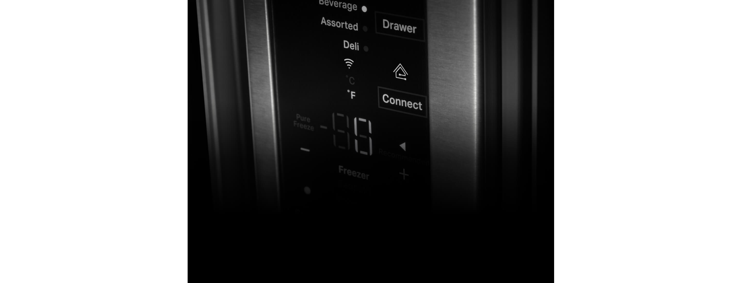 A closeup of refrigerator temperature controls