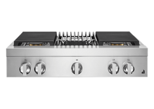 A 36" NOIR™ Design Gas Rangetop with a grill.