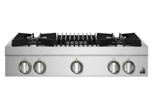 A 36" RISE™ Design Gas Rangetop with a grill.