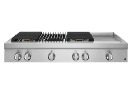 A 48" NOIR™ Design Gas Rangetop with a grill and griddle.