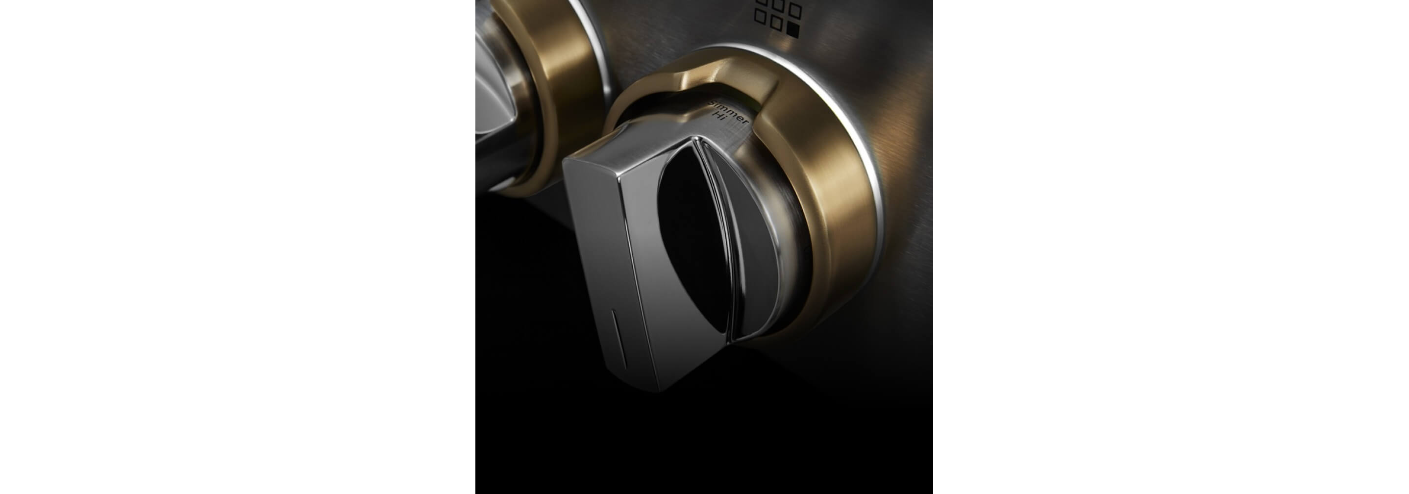 LEDs glowing on the knobs of a RISE™ Design gas rangetop.