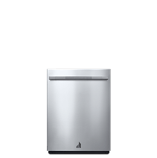 An open dishwasher from JennAir.