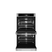 An open double wall oven from JennAir.