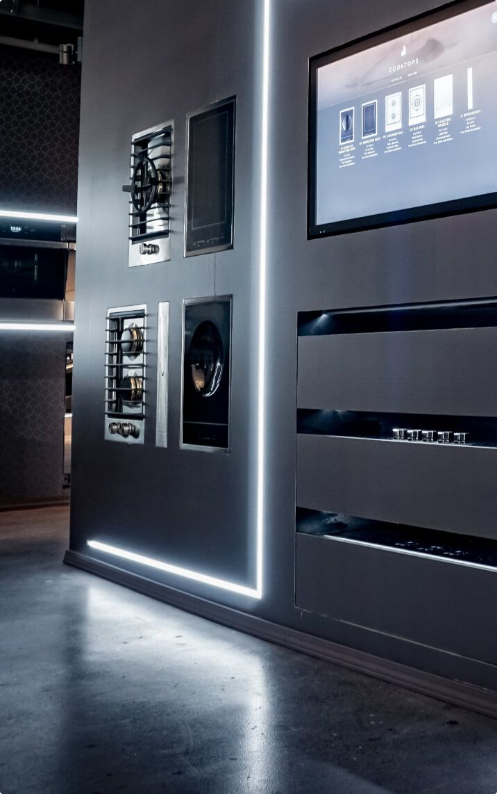 The Custom Cooktops display at a JennAir Experience Showroom.