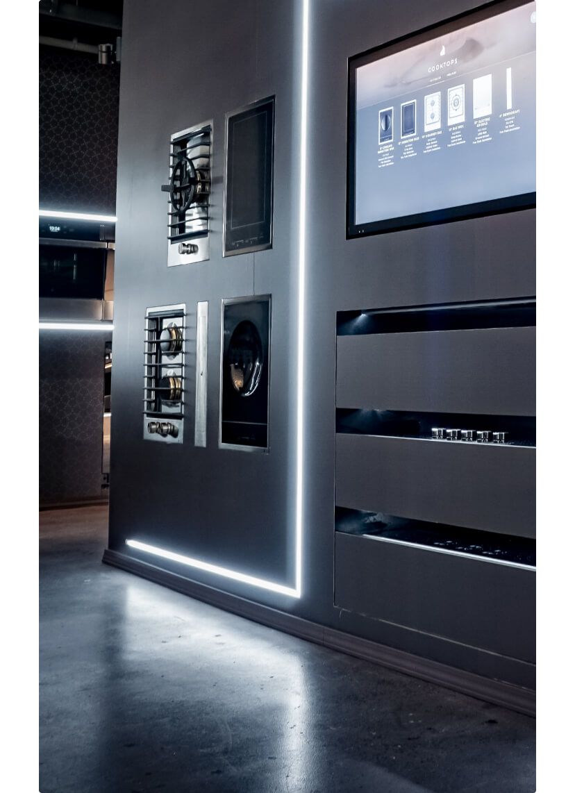 The Custom Cooktops display at a JennAir Experience Showroom.