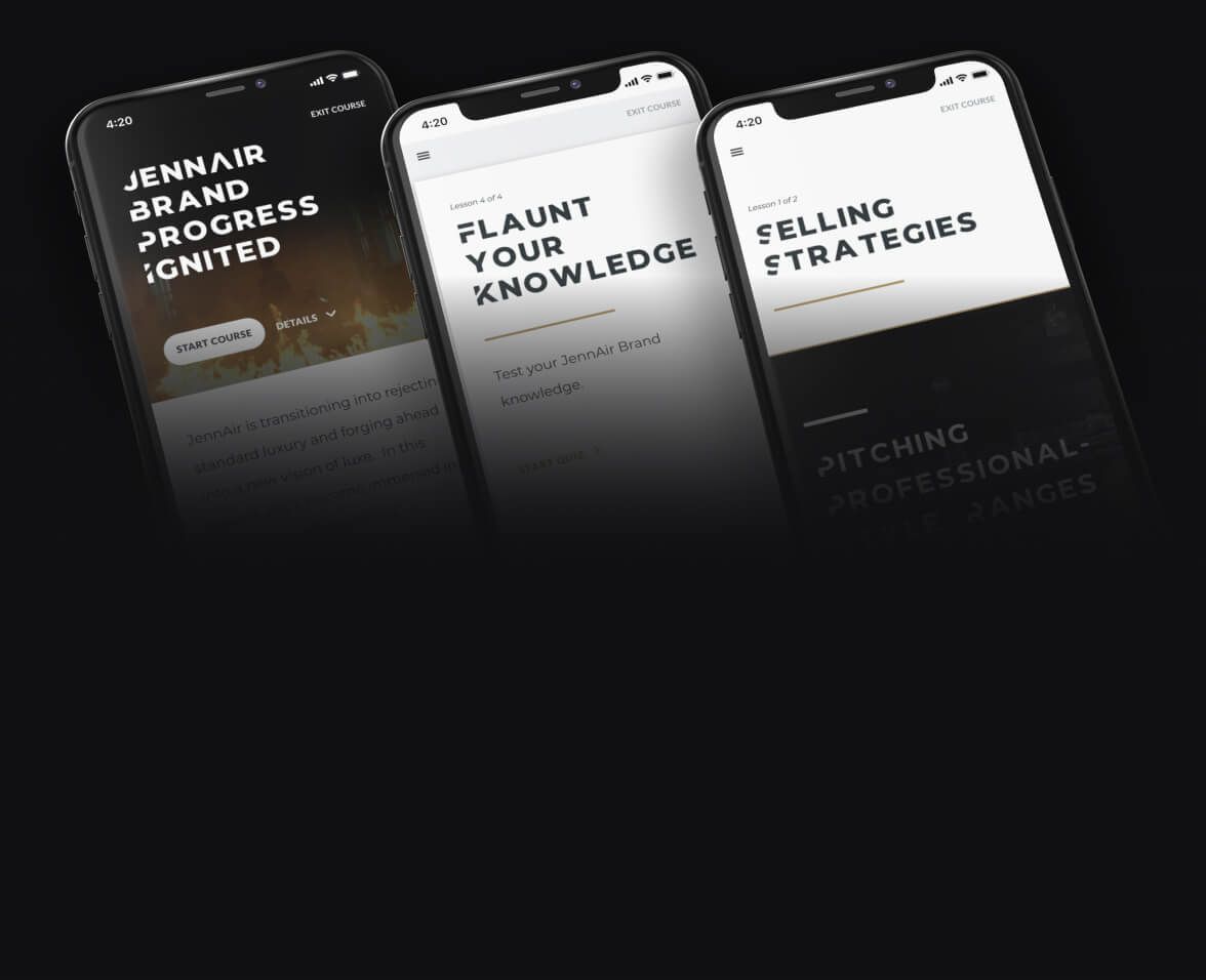 Images of JennAir training courses shown on mobile phones.