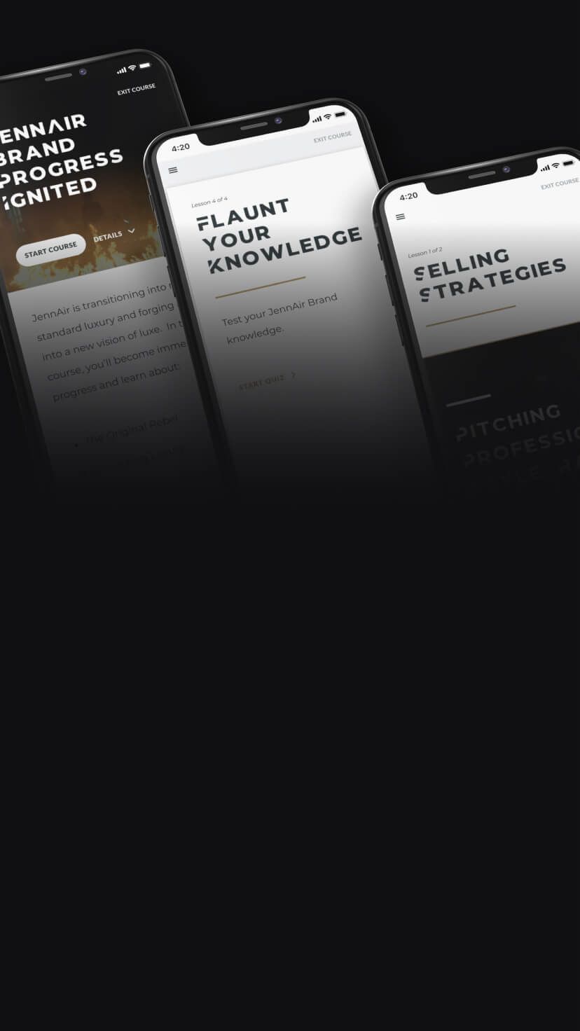 Images of JennAir training courses shown on mobile phones.