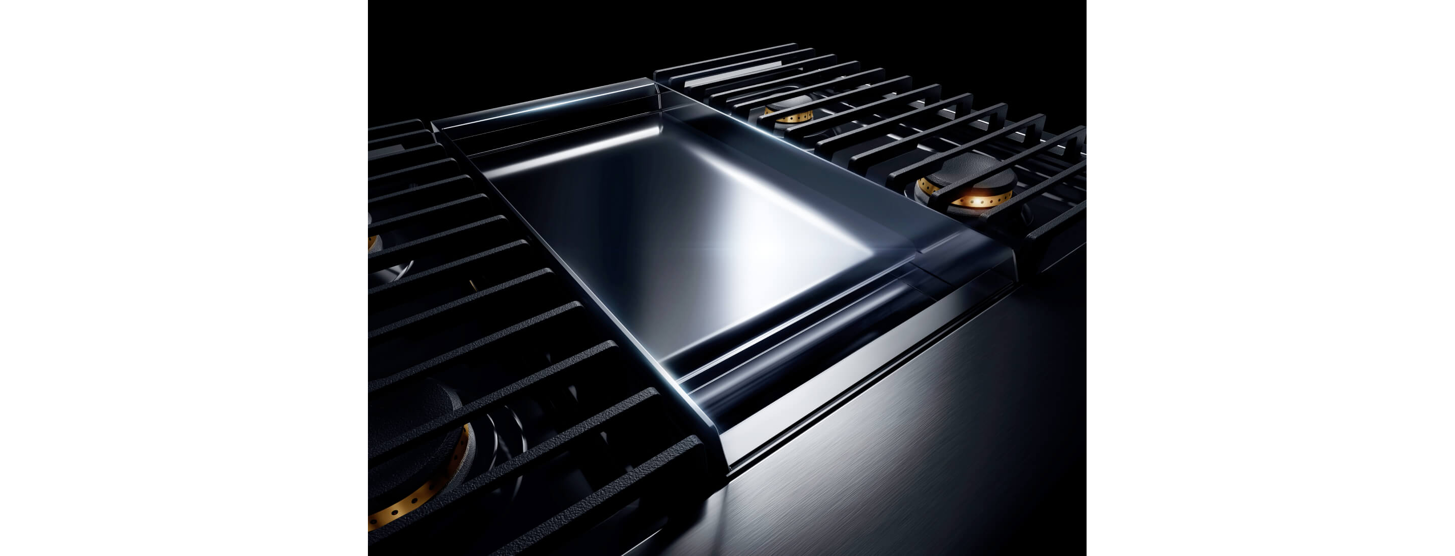 A RISE range with a chrome-infused griddle.