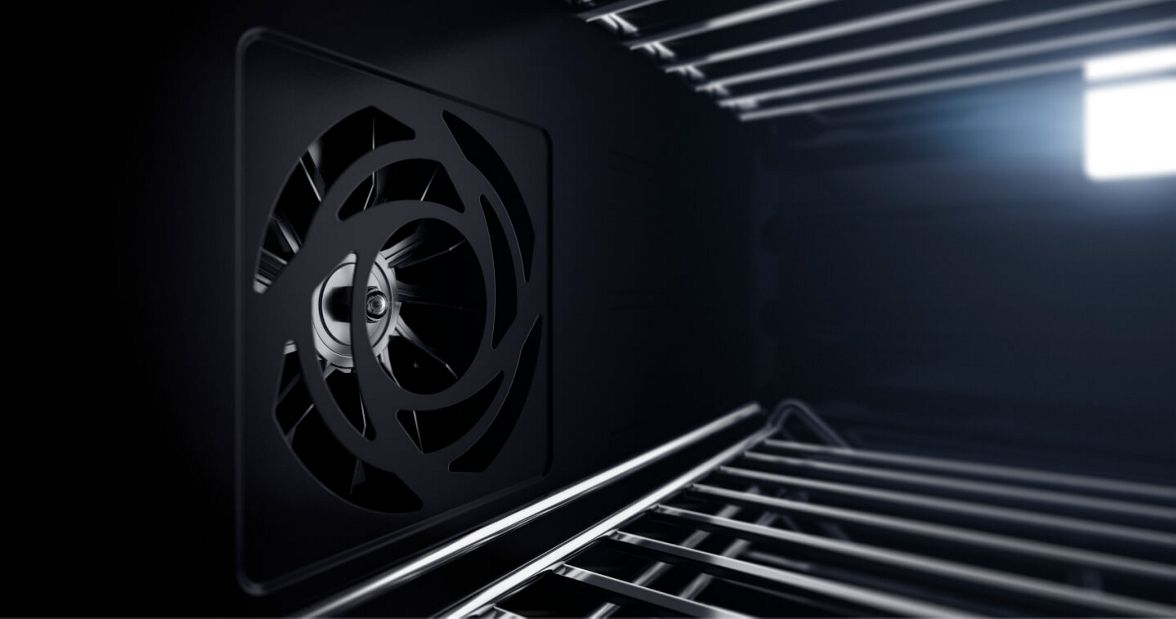 The interior of a JennAir® Wall Oven with the MultiMode® Convection system.