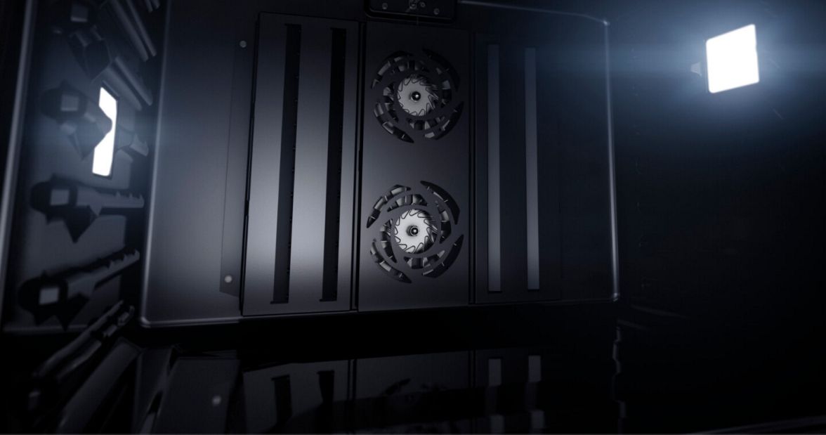 The interior of a JennAir® Wall Oven with the V2™ Vertical Dual-Fan Convection.