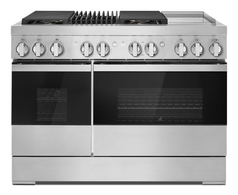 NOIR 48" Dual-Fuel Professional Range with Chrome-Infused Griddle and Gas Grill